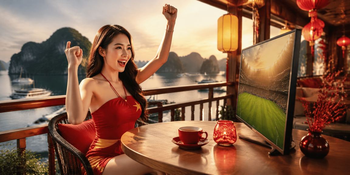 Người dùng Hạ Long thực hiện giao dịch thanh toán trực tuyến bên vịnh biển với cà phê