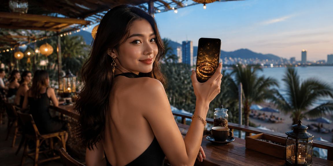 Người dùng Hà Nội xem kèo và đặt cược thể thao trên điện thoại tại quán cà phê